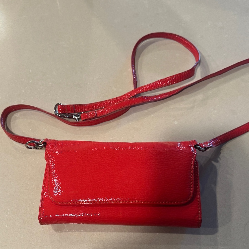 HOBO Red Patent Leather Crossbody Wallet